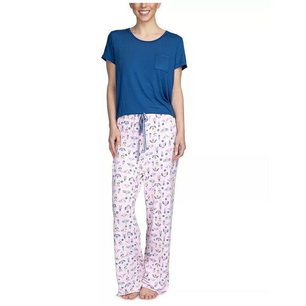 Hanes Comfort Sleep T-shirt & Pants Pajama Set Blue Size L